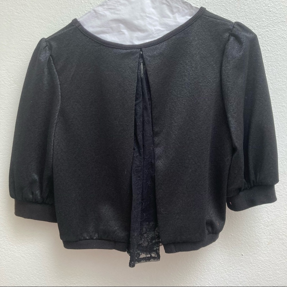 3/$15 Pandora Stars Sequins Black Crop Top With Stars and Moon Lace Detail Small - Picture 2 of 5
